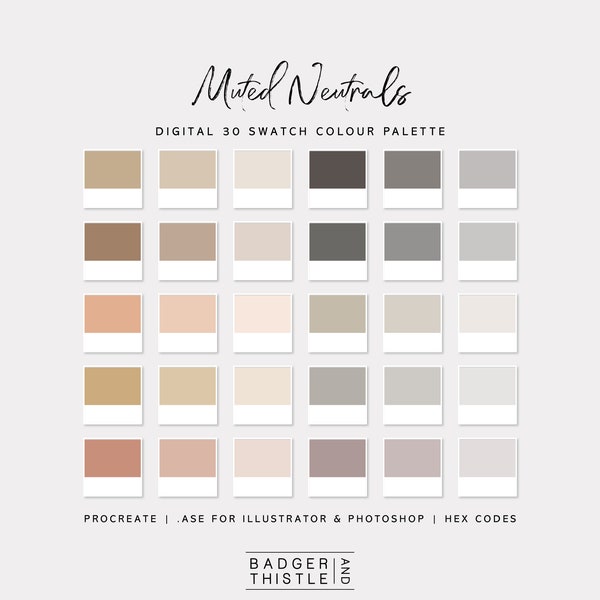 Muted Neutrals | Digital Colour Palette Swatches Download | Procreate | Photoshop & Illustrator | Goodnotes | Hex Codes | Canva