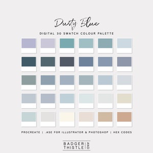 Dusty Blue | Digital Colour Palette Swatches Download | Procreate | Photoshop & Illustrator | Goodnotes | Hex Codes | Canva