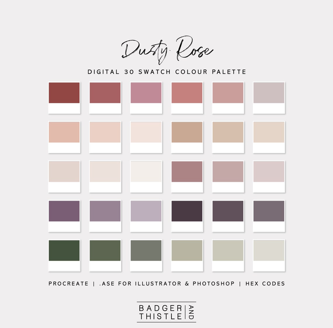Dusty Rose Digital Colour Palette Swatches Download Procreate Photoshop ...