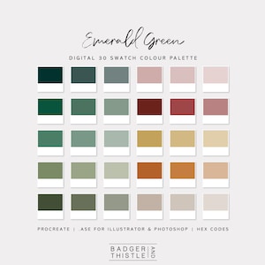Emerald Green Digital Colour Palette Swatches Downloaden | Procreate | Photoshop &illustrator | Goede notities | Hex-codes | Canva