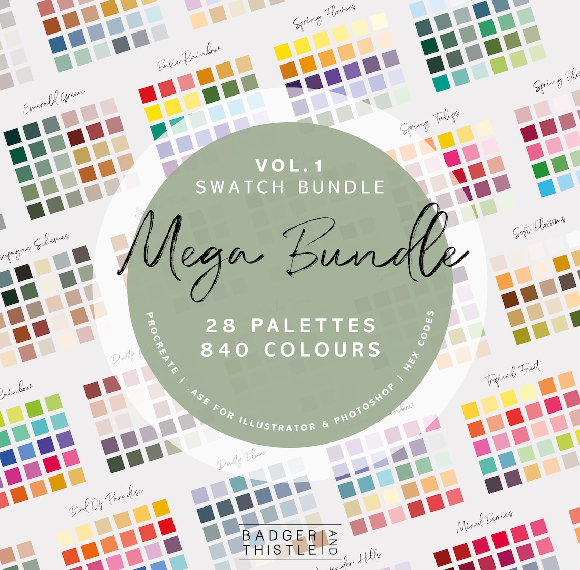 840 Colours MEGA Bundle 1 | Vol.1-7 | 28 Palette Swatches | Procreate ...
