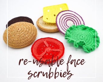 Hamburger face scrubbies crochet pattern UK/US/NL
