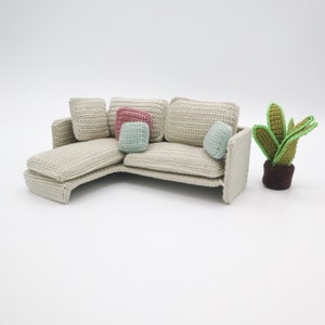 Dollhouse Furniture Miniature Crochet Pattern - Living room - Couch and Plant - PDF pattern - IKEA FLISAT