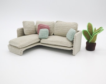 1:18 Dollhouse Furniture Miniature Crochet Pattern - Living room - Couch and Plant - PDF pattern - IKEA FLISAT English only