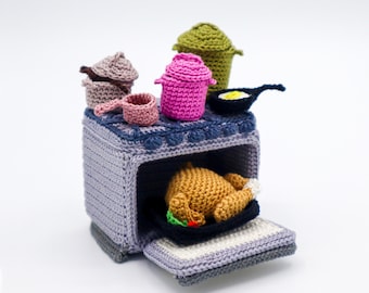 PDF crochet pattern - crochet pattern - 1:18 Dollhouse Stove Pots and Pans - English only