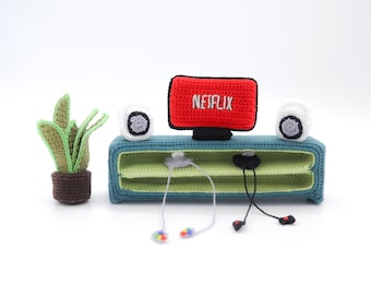 PDF crochet pattern - 1:18 Dollhouse TV corner - IKEA FLISAT English only