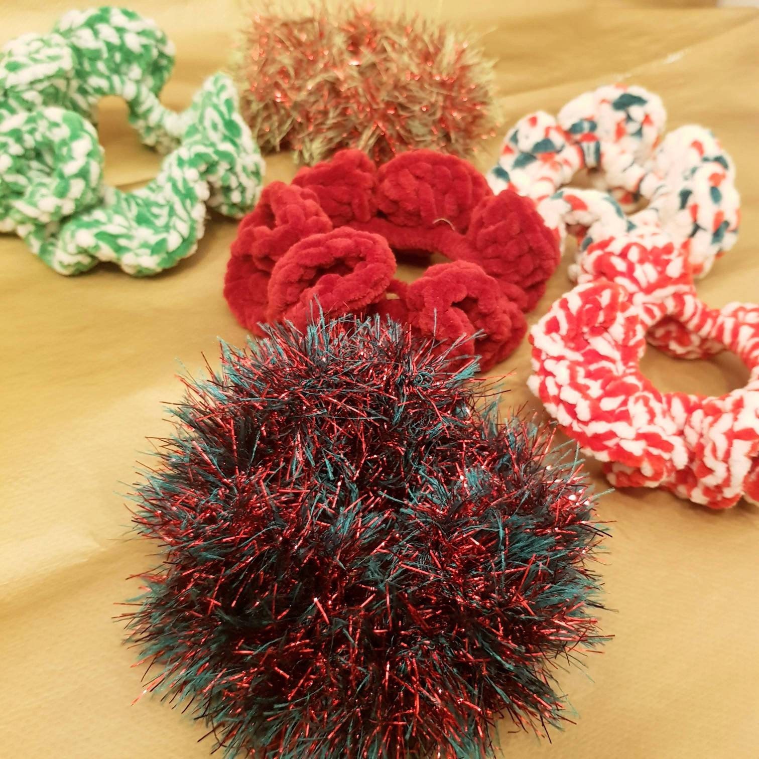 Christmas Scrunchies Fluffy velvet and tinsel scrunchie Etsy