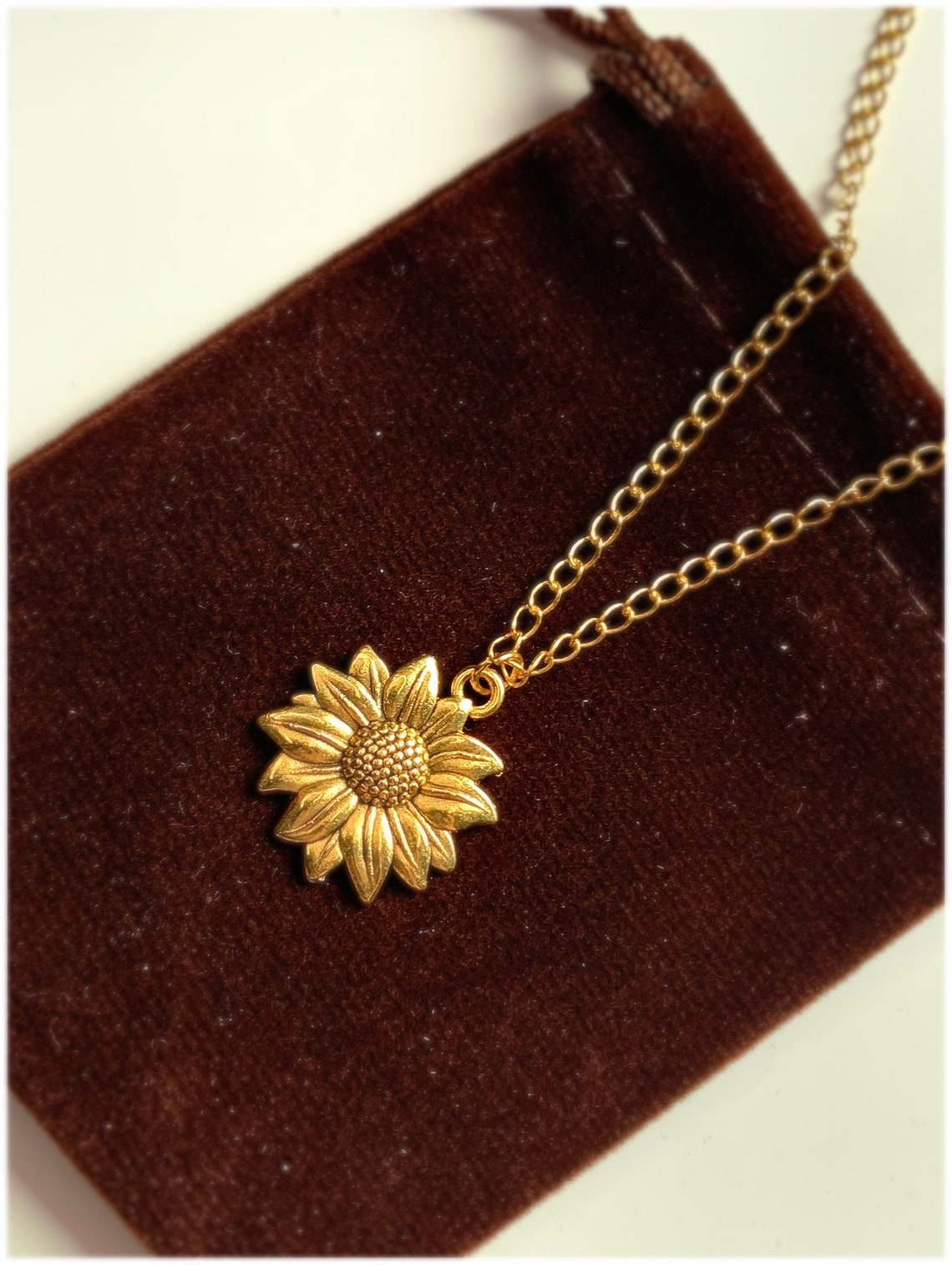Gold Sunflower Charm Necklace Etsy
