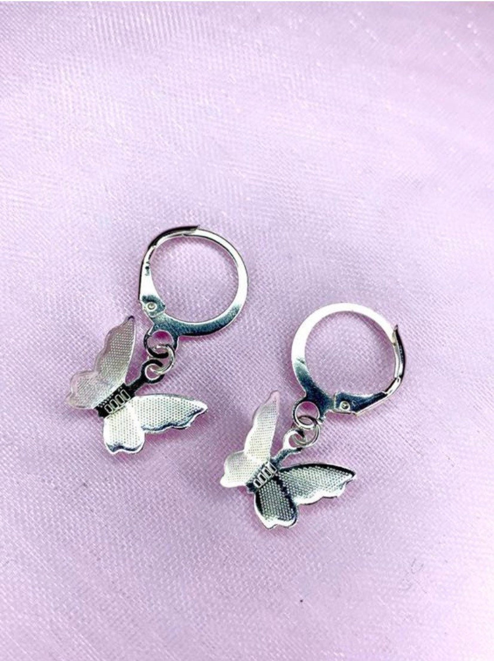 Silver Butterfly Earrings/Hoop Earrings Etsy