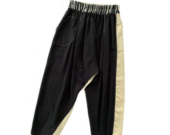 black / beige reversible linen pants