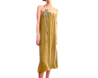 vegan silk slip dress / draped-neck tunic with adjustable spaghetti straps