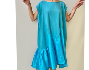 blue linen-taffeta dress