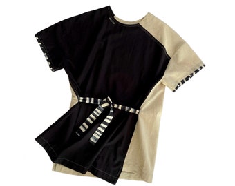 black / beige reversible linen top