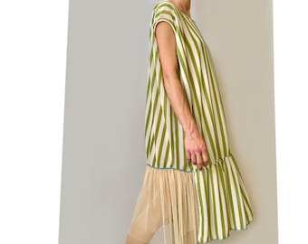 green striped chiffon & tulle dress