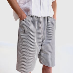 striped cotton twill shorts
