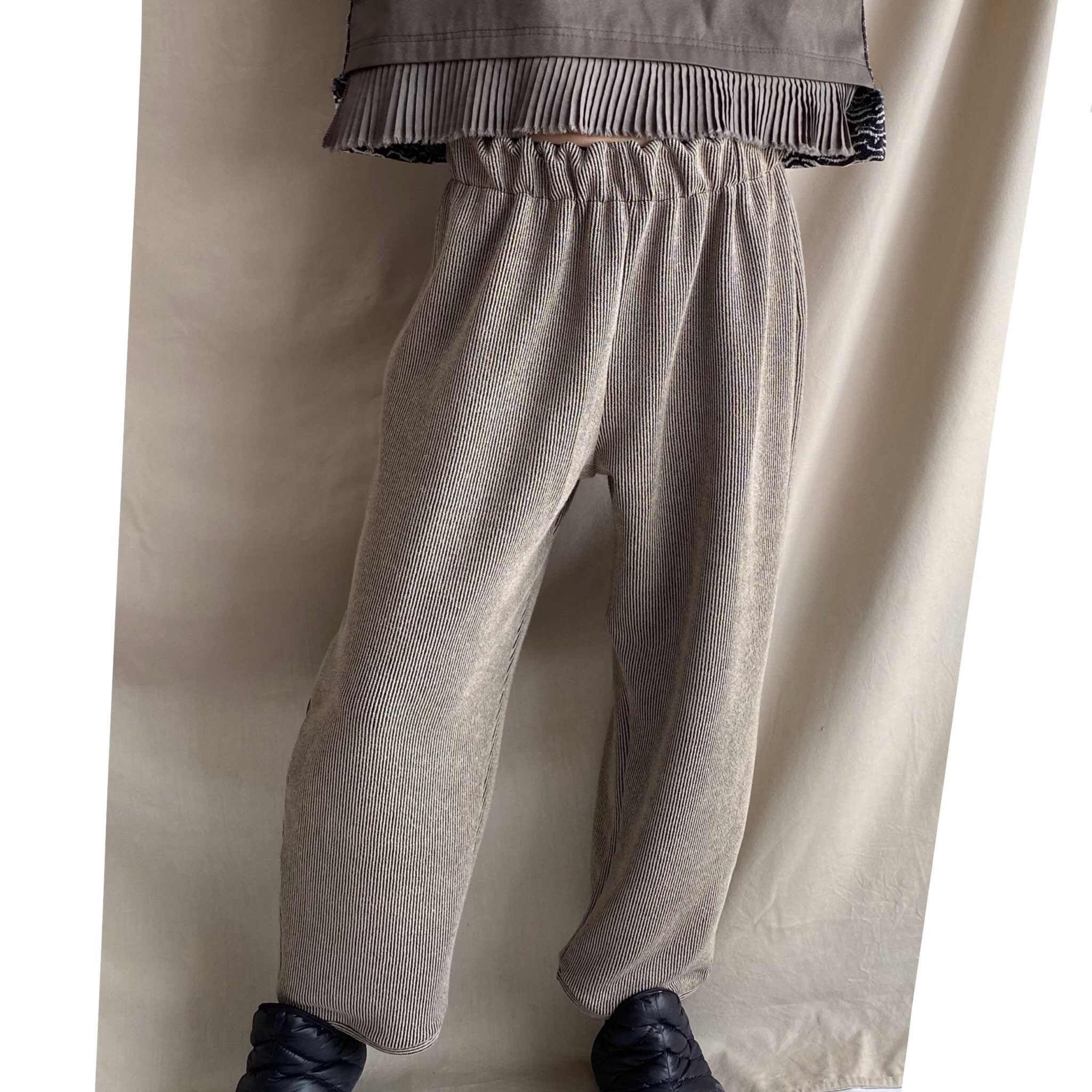 恵みの時 TAUPE 22ss regimental striped knit pants