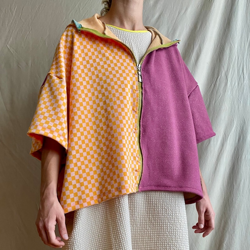 pink peach checkered hoodie image 1