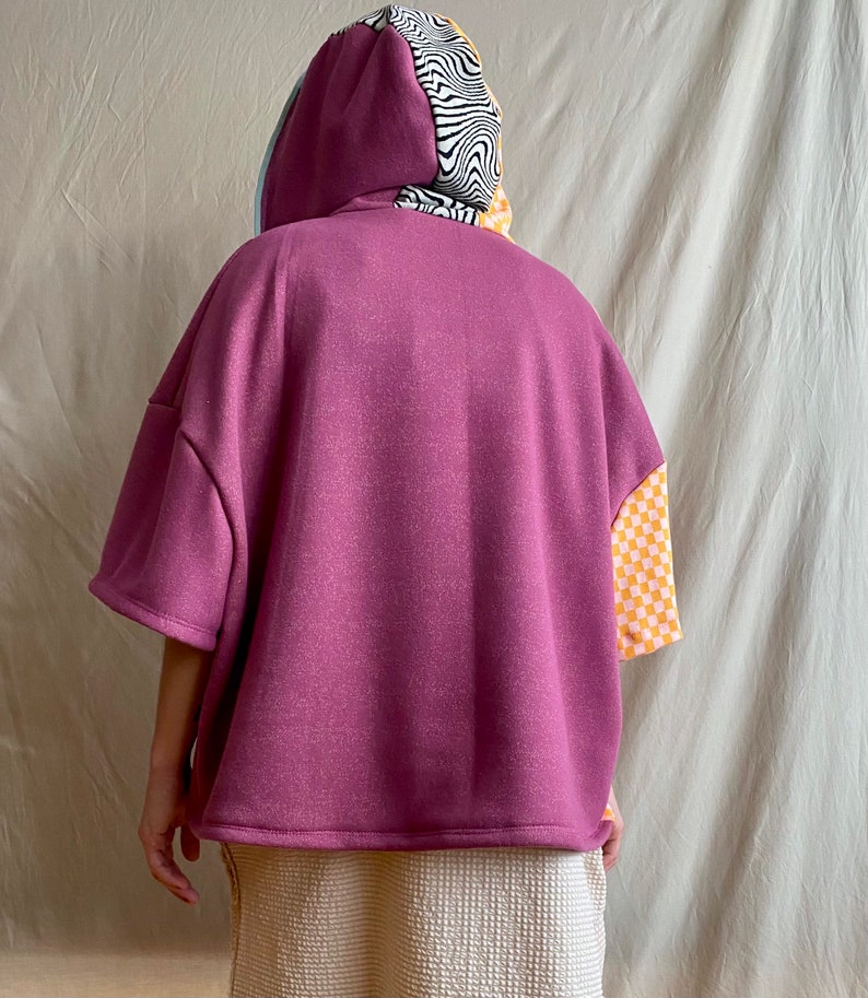 pink peach checkered hoodie image 5