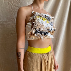 handwoven open-back halter top with adjustable spaghetti straps