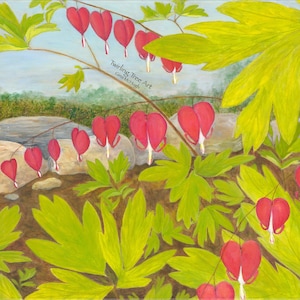 Bleeding Hearts Botanical Print - Bleeding Heart Wall Art with Pink Flowers