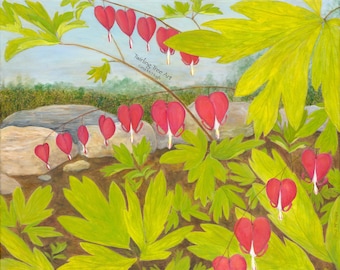Bleeding Hearts Botanical Print - Bleeding Heart Wall Art with Pink Flowers