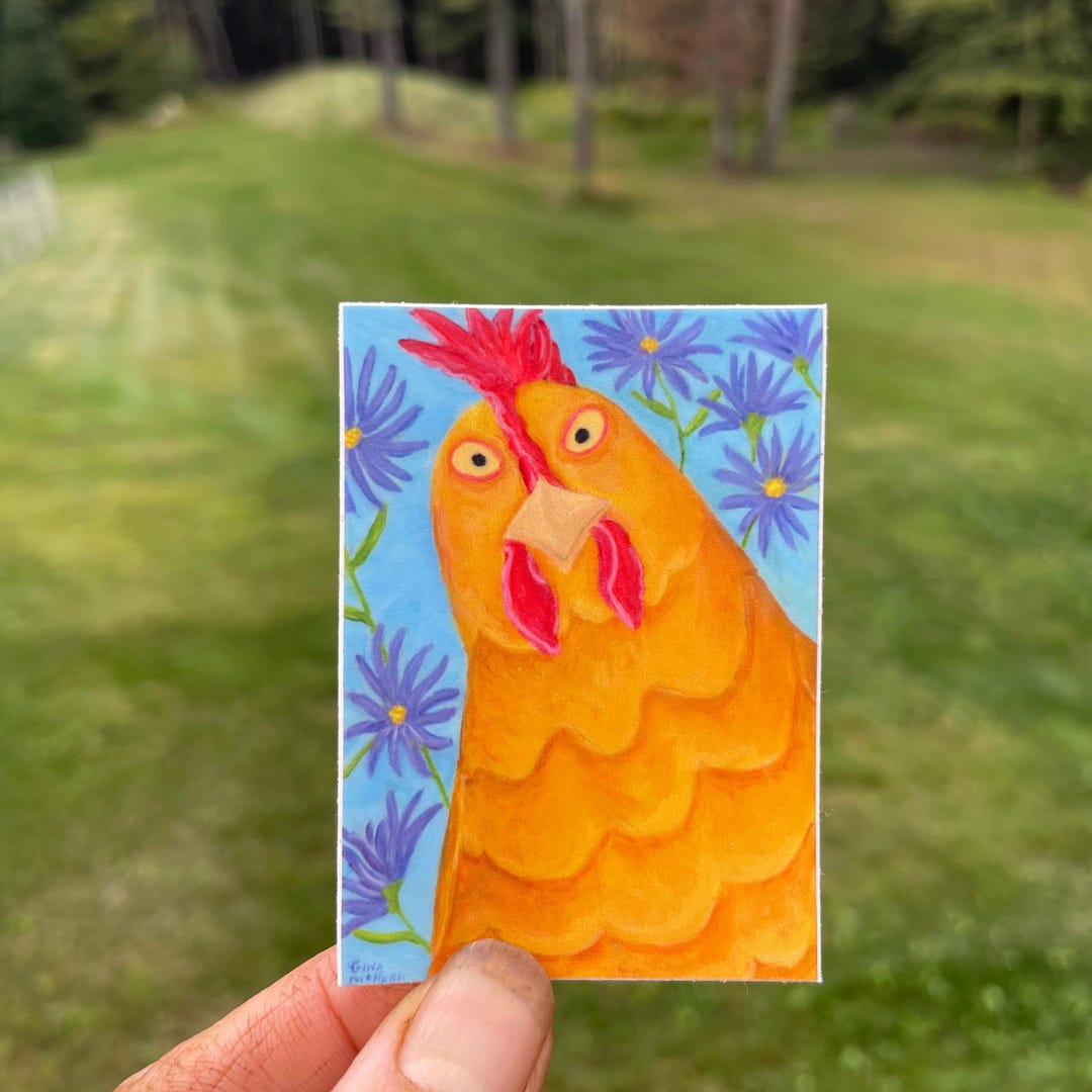 Chicken Sticker -funny Cute Buff Orpington Chicken With Purple Asters ...