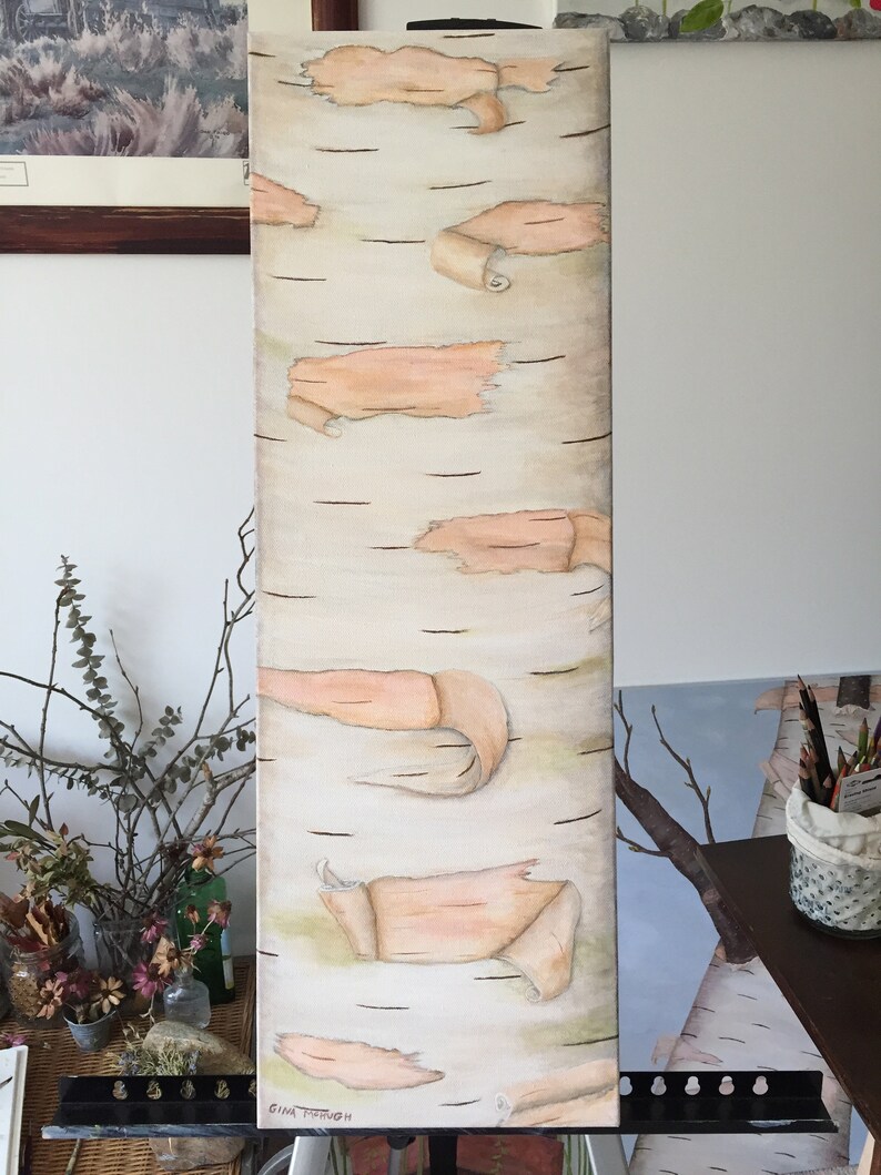 Peeling Birch Bark Painting Stretched Canvas Print Birch - Etsy