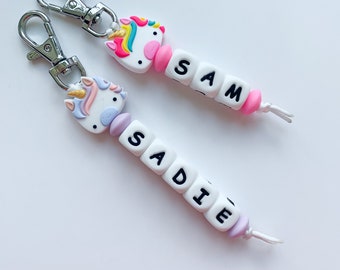 Backpack Tags, Personalized Clips, Backpack Charms, Back to School, Zipper Pull, Personalized Zipper Pull, unicorn tags