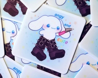 Angy Bunny Square Sticker - Kawaii Sticker - Square Sticker -  3in x 3in - Waterproof Sticker - Cute Bunny Sticker - Puppy Sticker