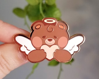 Süßer Bärenherz Emaille Pin: Kawaii Engel Rosegold