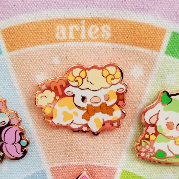 Moostrology Cute Astrology Cow Enamel Pin Set - Aries Cow Enamel Pin - Aries Enamel Pin - Aries Gift - Cute Aries Cow