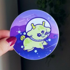 Cute Alien Cow Round Sticker - Kawaii Sticker - Round Sticker -  3in x 3in - Waterproof Sticker - Cute Cow Sticker