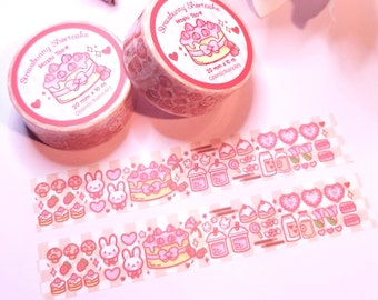 Strawbunny Shortcake Washi Tape - Cute Washi Tape - Kawaii Stationery - Kawaii Washi Tape - Cake Washi Tape
