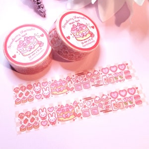 Strawbunny Shortcake Washi Tape - Cute Washi Tape - Kawaii Stationery - Kawaii Washi Tape - Cake Washi Tape