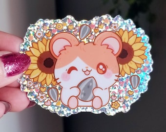 HamHam Holographic Diecut Sticker - Kawaii Sticker - Hamtaro Sticker -  3in x 3in - Waterproof Sticker - Cute Hamster Sticker