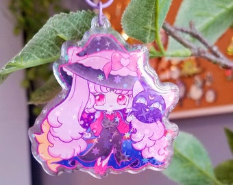 Witchy Wicked Lady and Princess Peach - 2.5" inch Clear/Holographic Acrylic Keychain - Epoxy double sided anime fanart charm gift