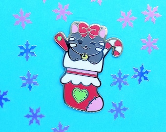 Whimsical Winter - Hard Enamel Pin - Kitty Stocking - Baphomet Stocking