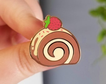 Kawaii Hard Enamel Pins - Strawberry Cake Roll - Choco Cake - Vanilla Cake - Cute Pins