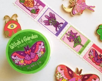Witch's Garden Stamp Washi Tape: Elegant Kawaii Stationery