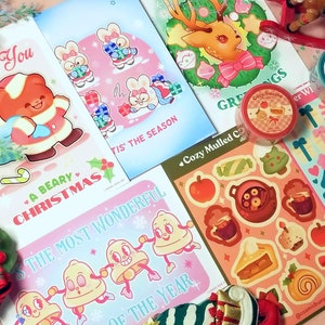 DELUXE Holiday Stationery Set - Papeterie Set - Weihnachtssticker Bögen - Kawaii Postkarten - Niedliche Weihnachtssticker - Journal Stickers