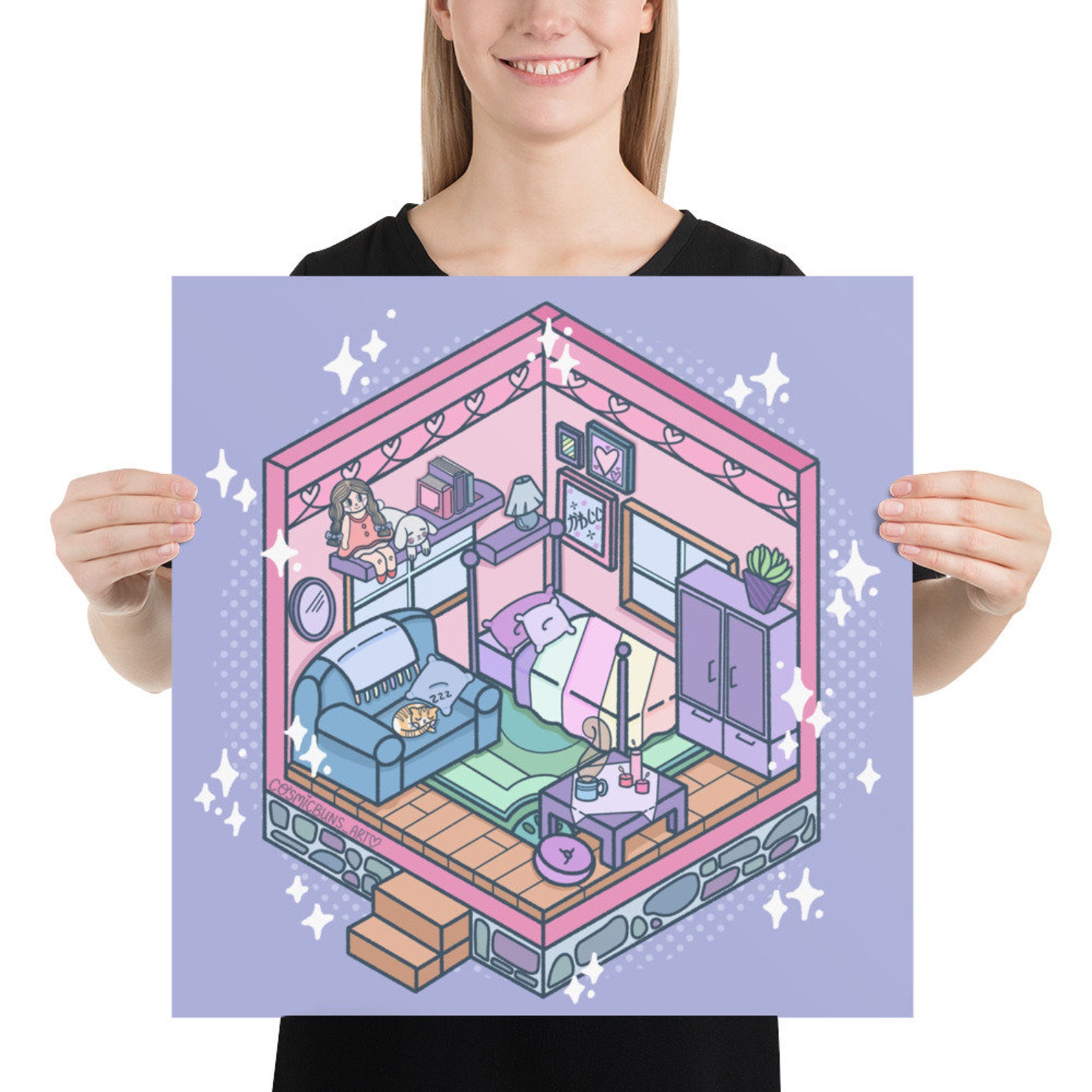 Isometric Kawaii Room Art Print | Etsy