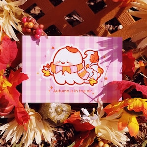 Kawaii Herbst Postkarte Prints - Prestamped Postkarten Set - Herbst Ghostie - Herbst Postkarte - Kawaii Geister Postkarte - Süße Herbst Postkarte