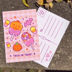 Kawaii Autumn Postcard Prints - Prestamped Postcard Set - Cute Halloween Candy - Autumn Postcard - Halloween Postcard - Cute Fall Postcard