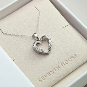 10K Gold Diamond Heart Necklace | Vintage Estate Jewelry | Hallmarked Solid White Pendant | Gifts her Box | Valentines Day Anniversary