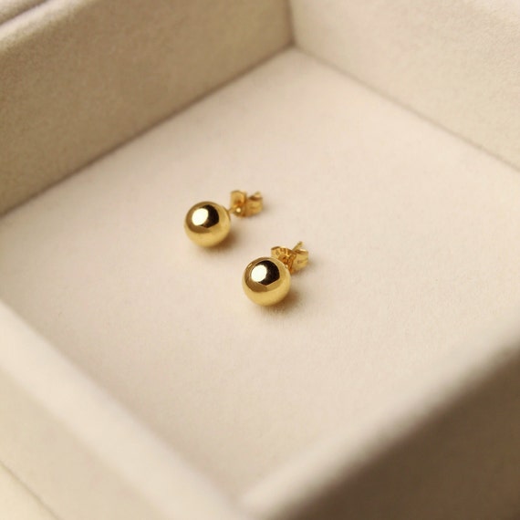 14K Gold Ball Studs | Vintage Earrings | Classic … - image 2