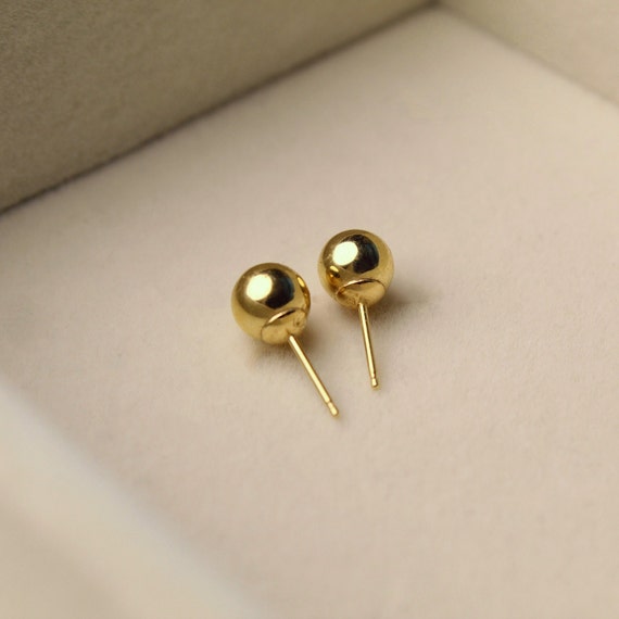 14K Gold Ball Studs | Vintage Earrings | Classic … - image 7