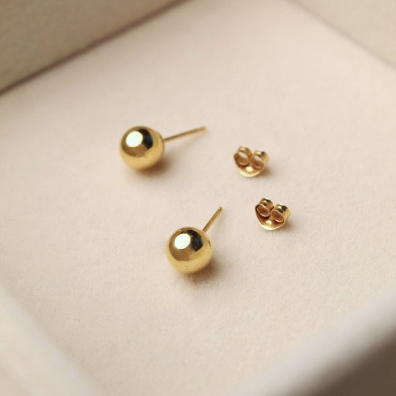 14K Gold Ball Studs | Vintage Earrings | Classic … - image 1