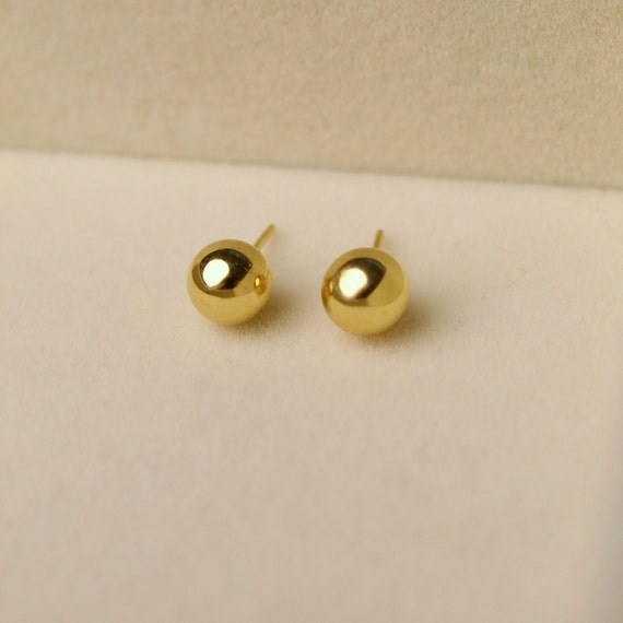 14K Gold Ball Studs | Vintage Earrings | Classic … - image 6