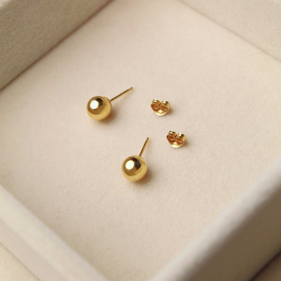 14K Gold Ball Studs | Vintage Earrings | Classic … - image 5