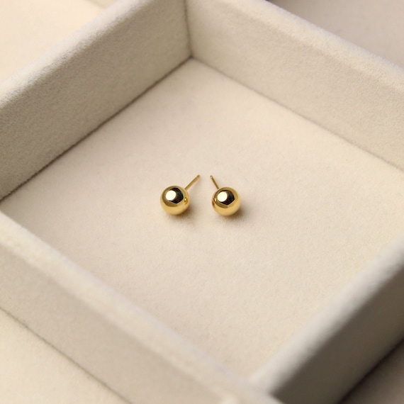 14K Gold Ball Studs | Vintage Earrings | Classic … - image 4